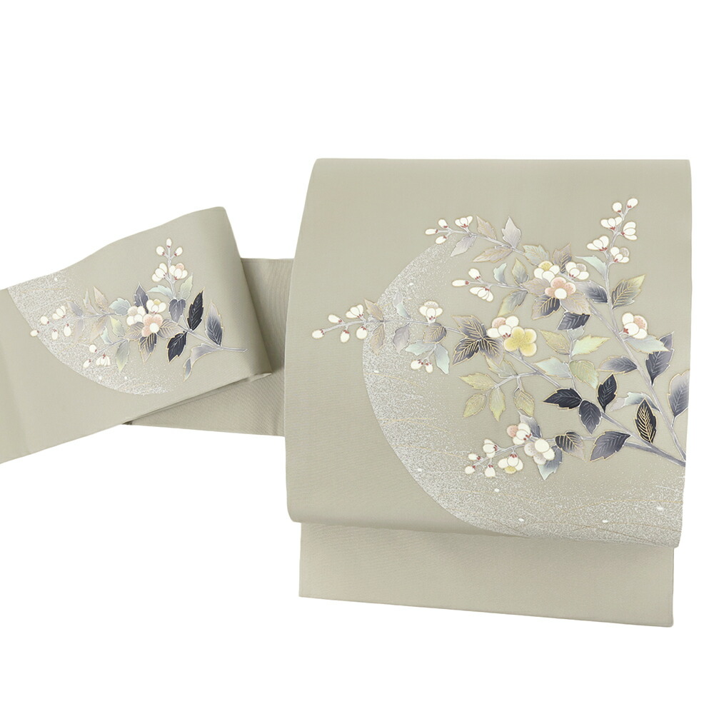 楽天市場】【 中古 】 名古屋帯 長尺 正絹 グレージュ 中古 未使用 花