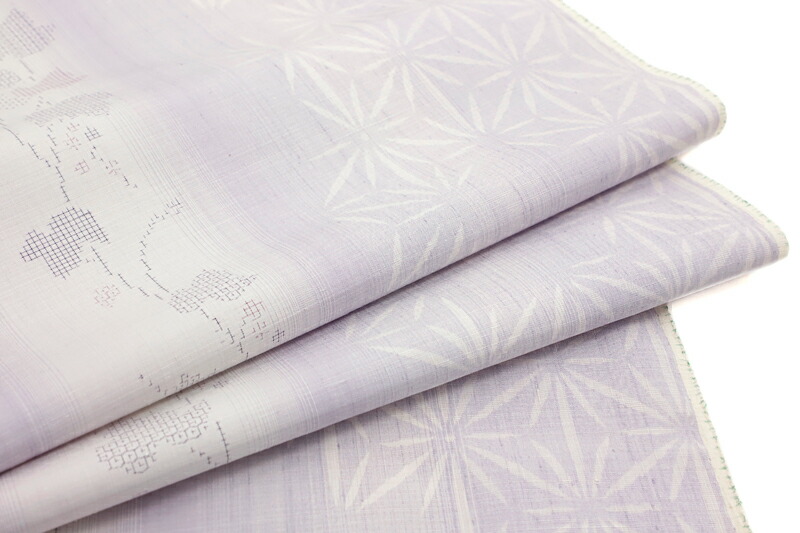 楽天市場】結城紬 紬 結城織物 正絹 紫 薄紫 白 麻の葉 唐草 立涌 絣
