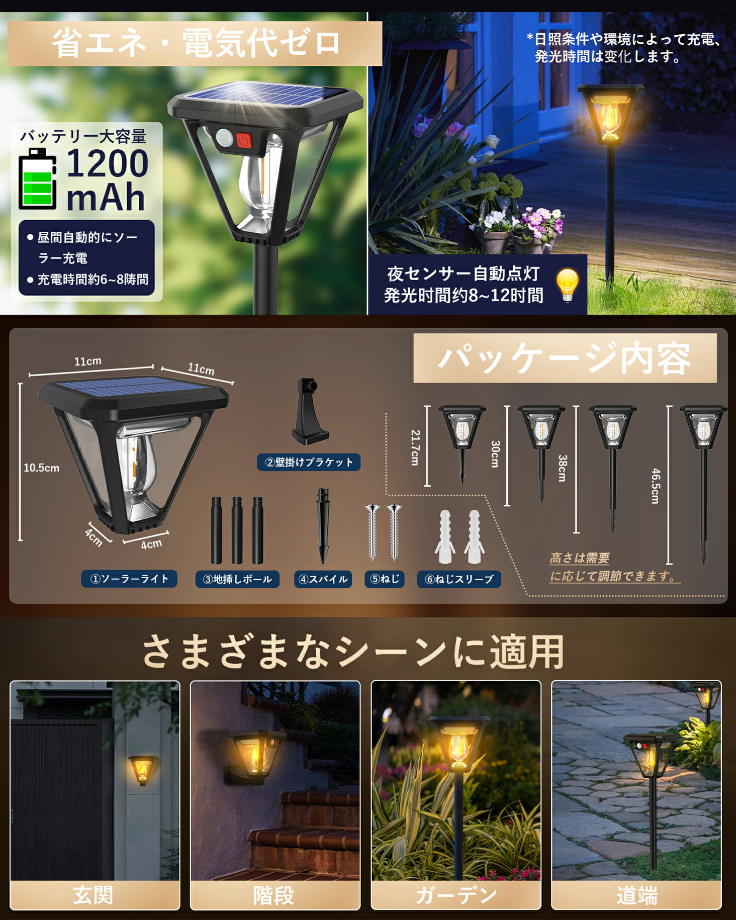 楽天市場】人感 ソーラーライト 屋外 ガーデンライト 電球色 自動点灯