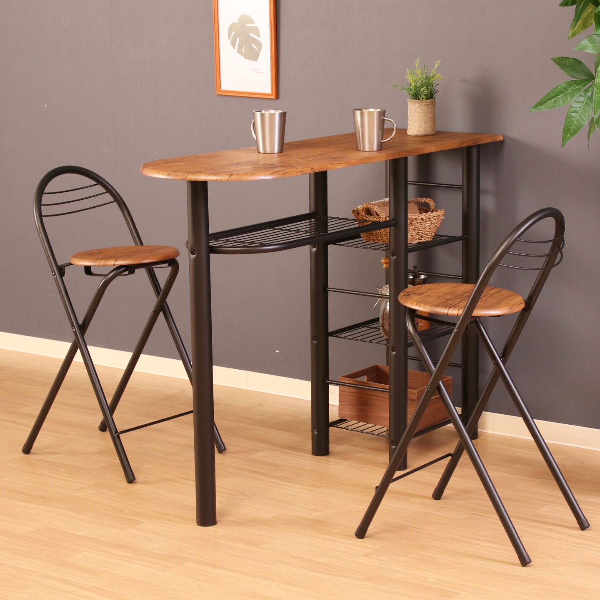 楽天市場】カウンターテーブル 3点セット 棚付 テーブル×1 チェア×2