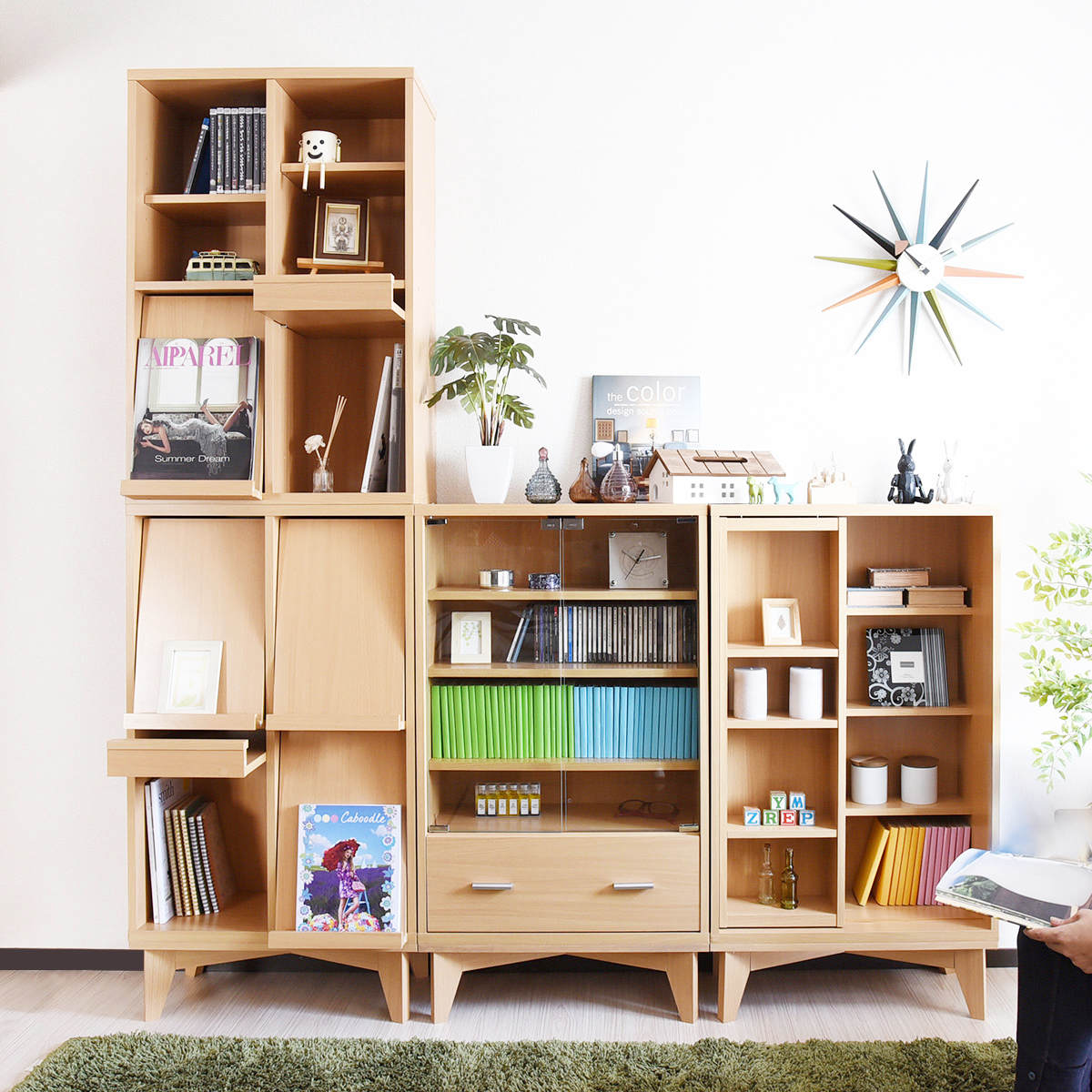 楽天市場】ガラスキャビネット 幅60cm 本棚 引出し付 ボックスラック