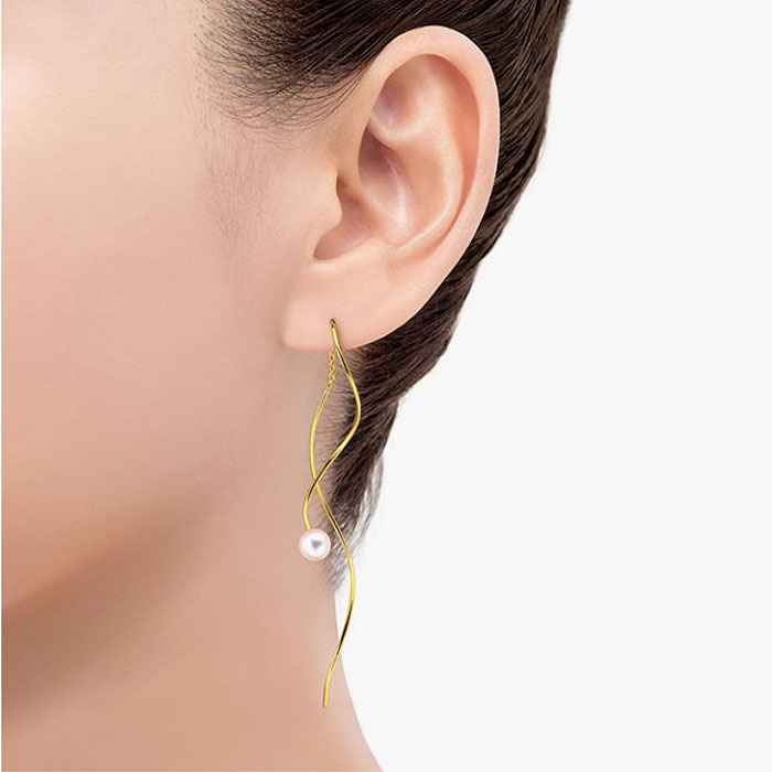 楽天市場】TASAKI 淡水真珠 ピアス EC-3679-18KYG ロング 曲線