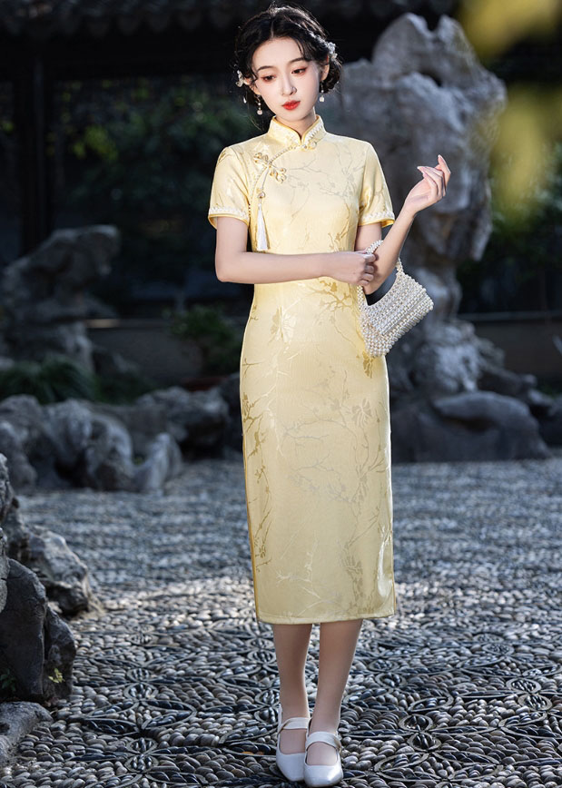 楽天市場】チャイナ ドレス ロング丈 ミモレ丈半袖 大人 チャイナ服