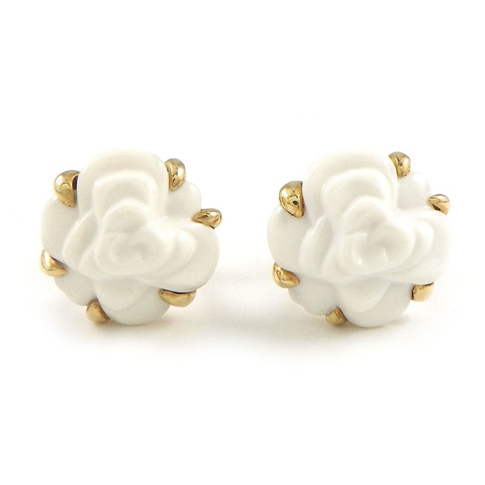 楽天市場】シャネル CHANEL ピアス カメリア ホワイト カルセドニー