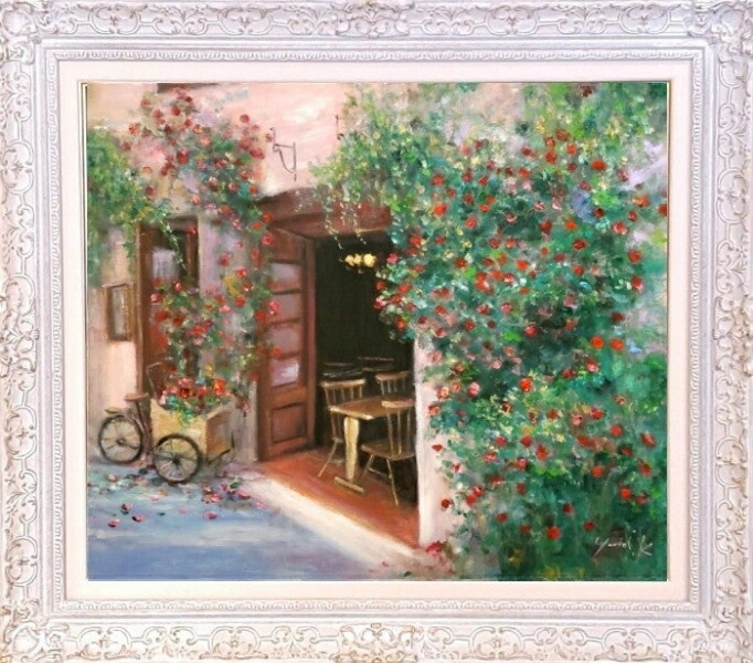 油彩原画 32×41㎝「冬空と民家」油彩・原画・F6