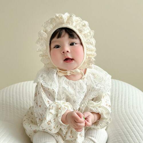 楽天市場】【即納】ベビー帽子 ボンネット 新生児 レース風 布レース