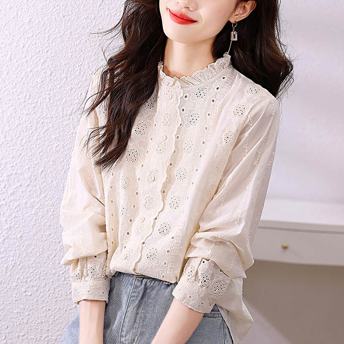 楽天市場】フリル 立ち襟 ブラウス 大人可愛い レディース トップス 花