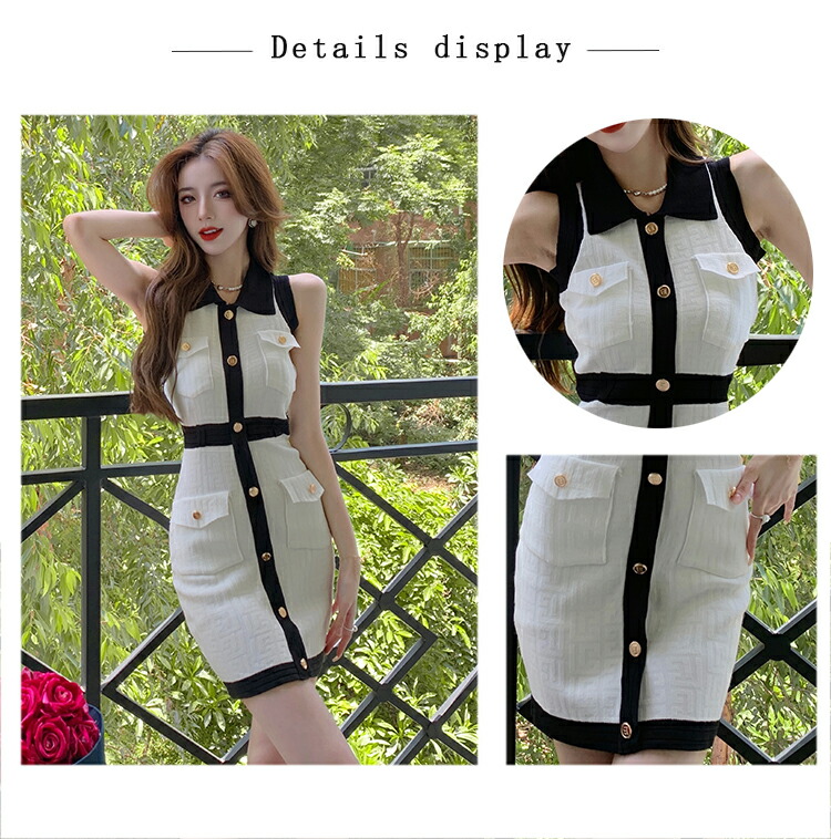 楽天市場】バイカラー ワンピース 全2色 襟付き ゴールドボタン 配色