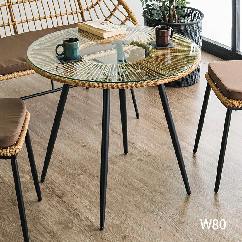 楽天市場】丸テーブル アジアン ラタン ガラステーブル 直径80cm