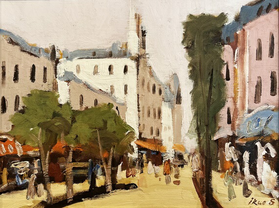 前島智夫 「 レ・アル の街」F8 油絵 油彩画 風景画 フランス パリ