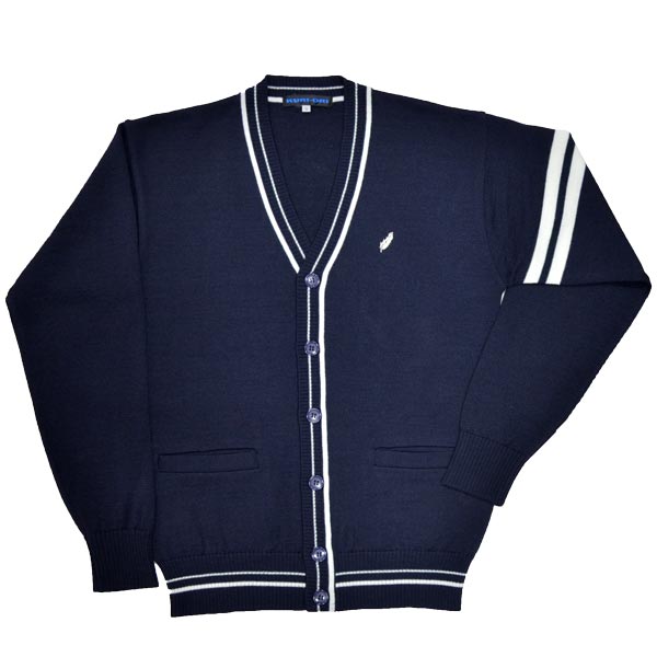 楽天市場】ウール混 スクールカーディガン 紺×オフ白ライン 12ゲージ