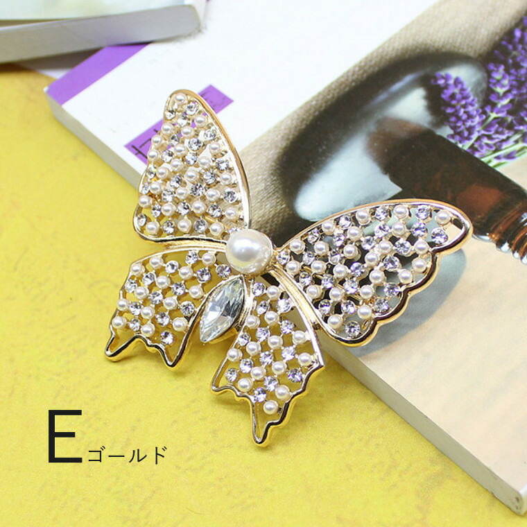 楽天市場】レディース 蝶モチーフ きらきら ビジュー ブローチ