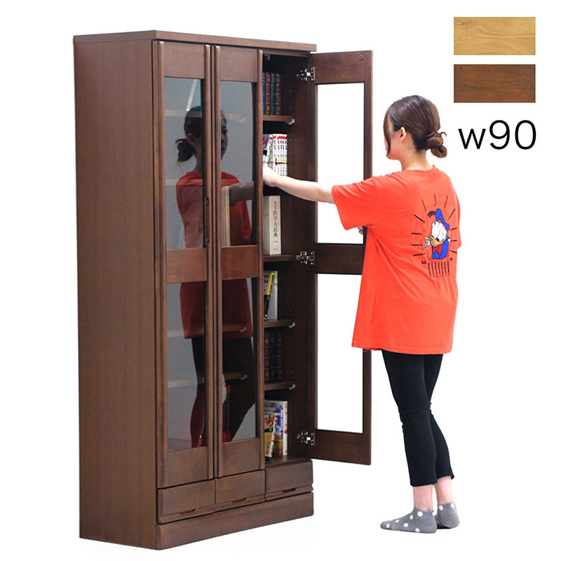 楽天市場】本棚 扉付 大容量 幅90cm 高さ180cm 書棚 ガラス扉 木製