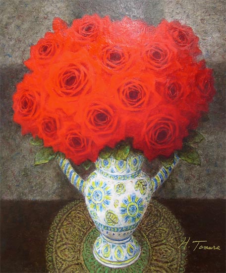 楽天市場】絵画 油絵 スペイン壺と赤い薔薇 F20号 （田村一） 送料無料