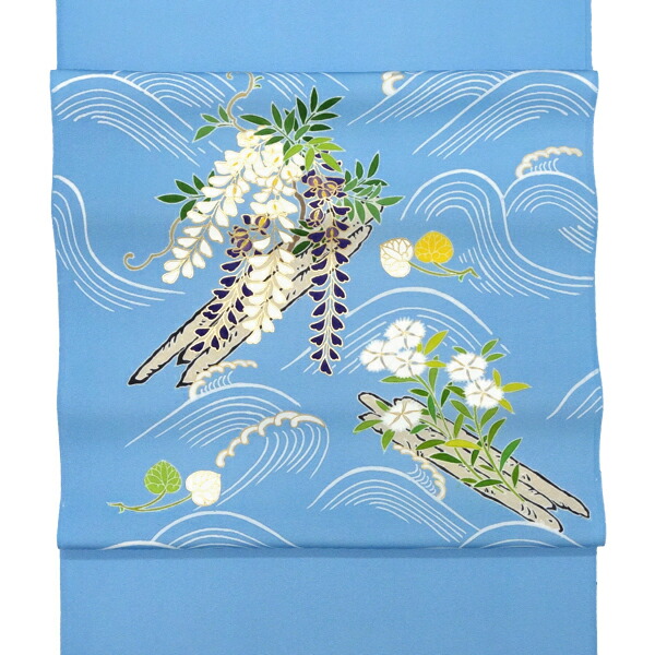 楽天市場】工芸キモノ野口 塩瀬名古屋帯 水色 仕立て付き 正絹 染め帯