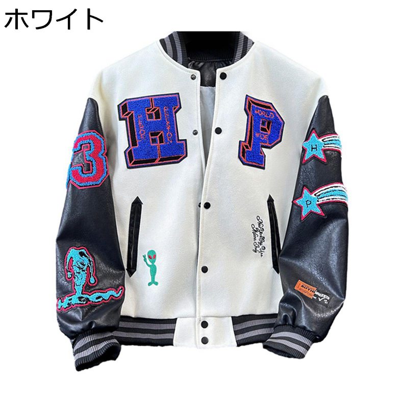 楽天市場】メンズ アメカジジャケット PU革袖 刺繍 英語 スタジャン