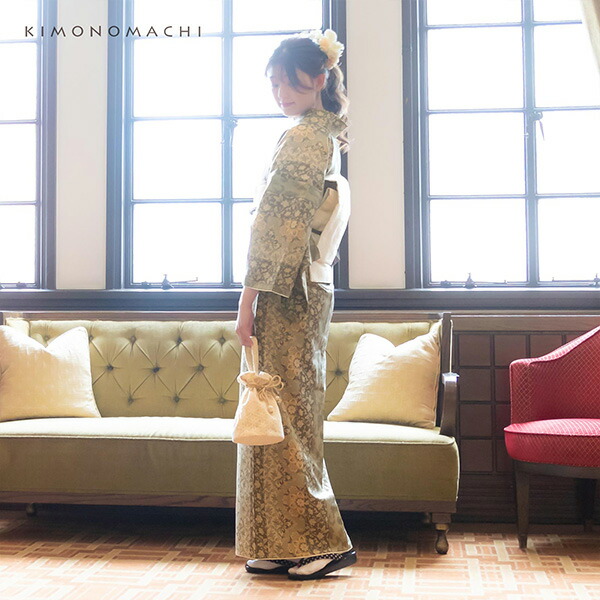 楽天市場】洗える着物 セット 「袷着物：縞更紗利休＋京袋帯：献上鳥