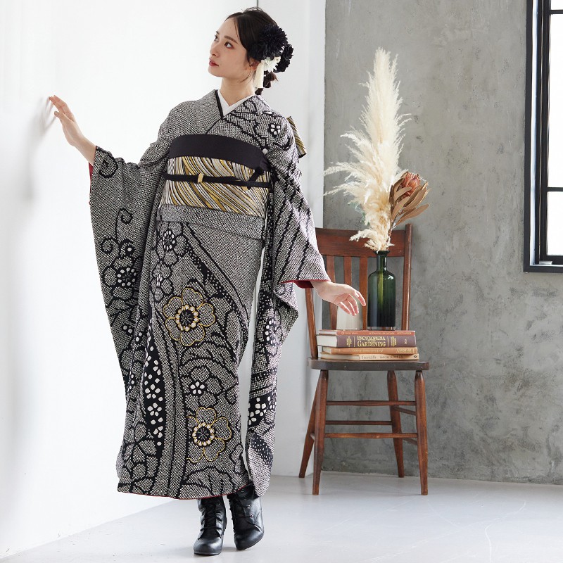 楽天市場】成人式早割クーポン10％オフ【振袖 レンタル】RS534 正絹 黒