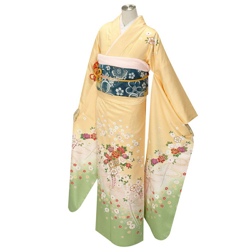 楽天市場】【成人式 振袖 レンタル】RS090 正絹 黄色 菊と鼓フルセット
