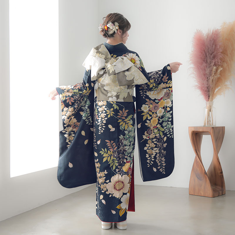 楽天市場】【振袖 レンタル】 結婚式 結納R1956 正絹 墨黒 牡丹と藤花