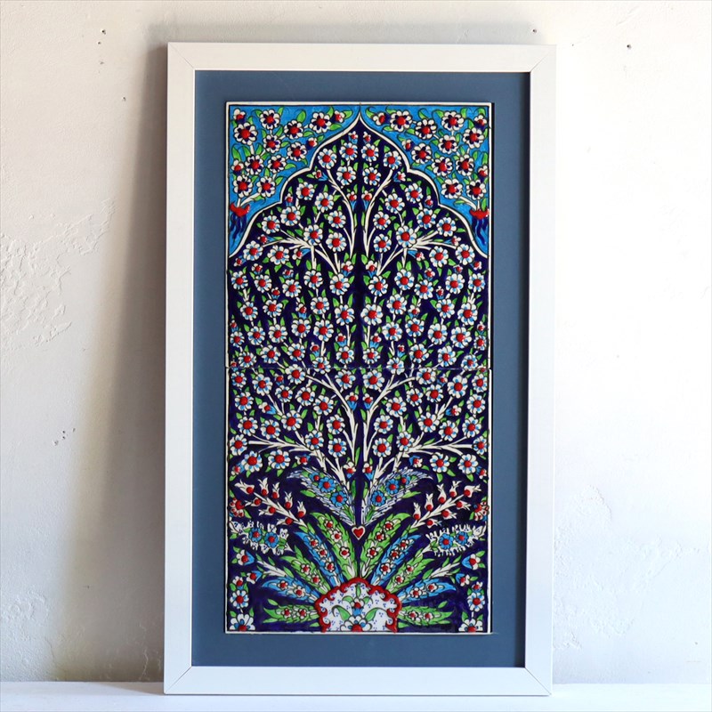 楽天市場】トルコ陶器 手書きタイル 2枚額 H48.5×W29×D1.5cm プラム