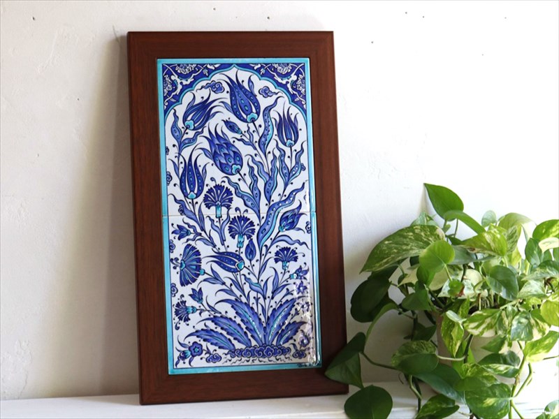 楽天市場】トルコタイル 手書き陶器2枚額 H47×W27×D1.5cm ブルー