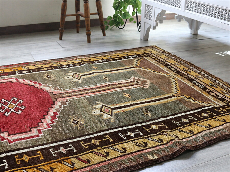 レア柄 Sunset Brown トルコ ヴィンテージラグ トルコラグ レア柄