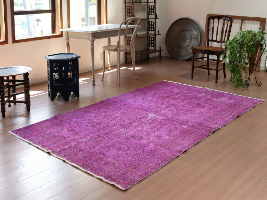 トルコ ヴィンテージラグ A50人気柄 レア ペールブルー ピンク