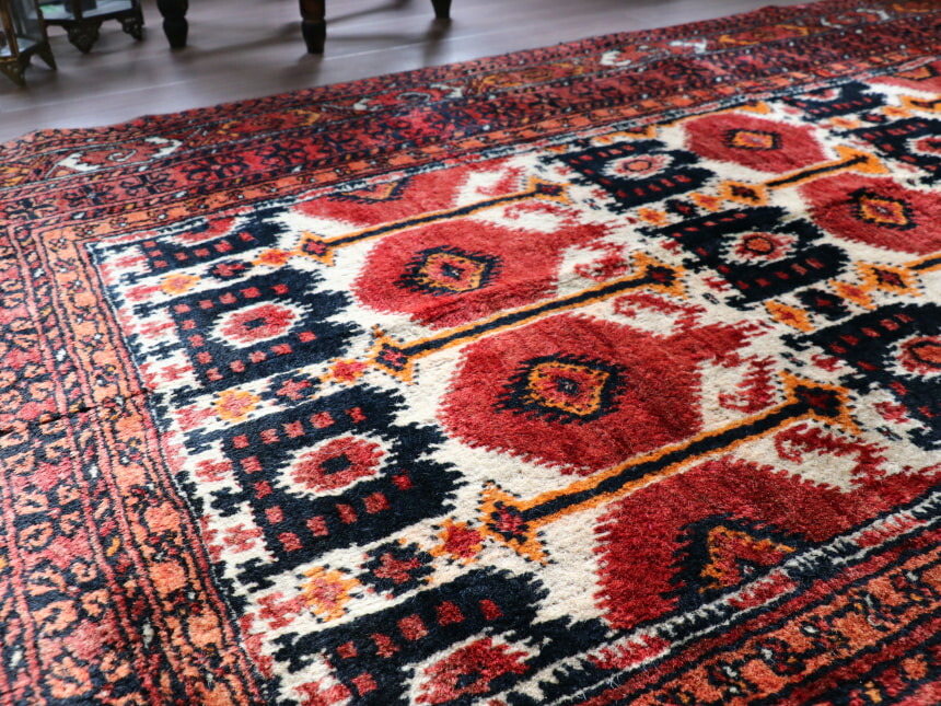 59x44cmトライバルラグ手織り絨毯 ヴィンテージ 手織り絨毯年代