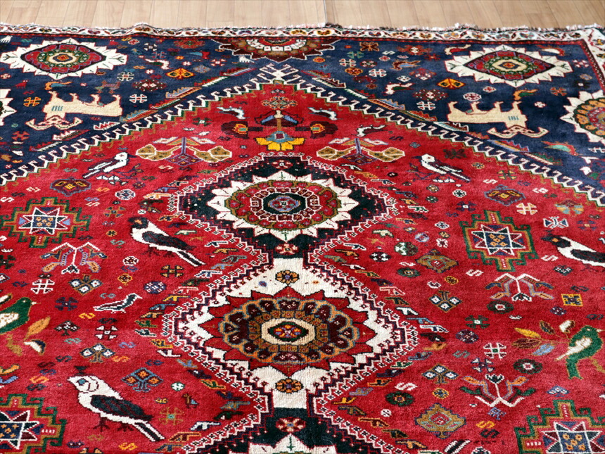 楽天市場】トライバルラグ カシュカイ族の手織り絨毯258×170cm赤い六角
