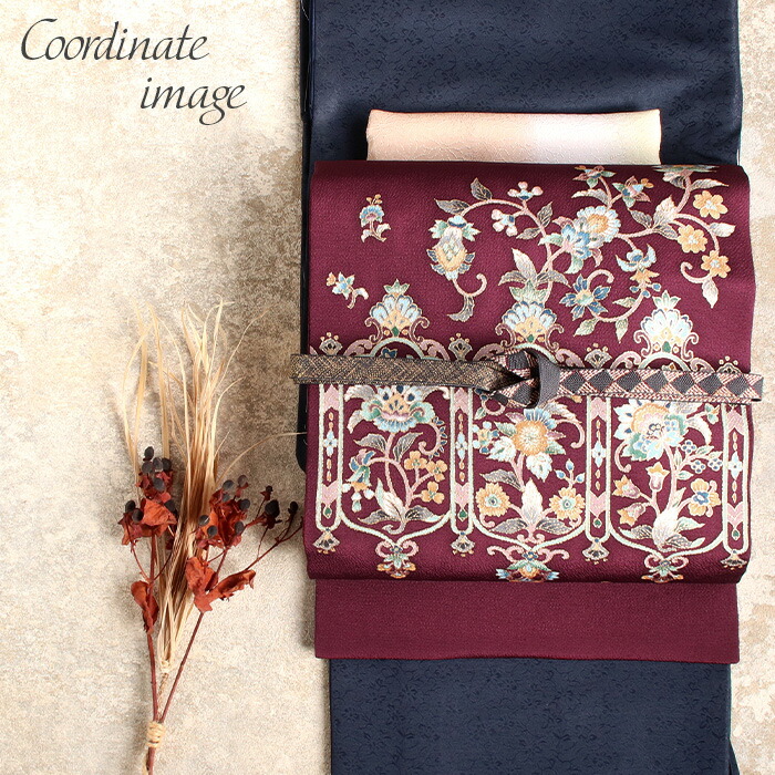 楽天市場】名古屋帯 赤紫 九寸 帯 三面更紗 濱ちりめん 正絹 純絹織物