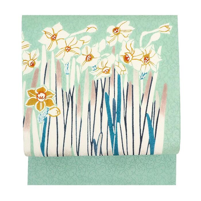 楽天市場】名古屋帯 正絹 九寸 浅葱色 黄緑 白 九寸 帯 ＜水仙