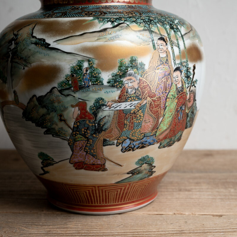 楽天市場】骨董○九谷焼色絵竹林賢人文花瓶○松鶴 /作 | 共箱 | 大型