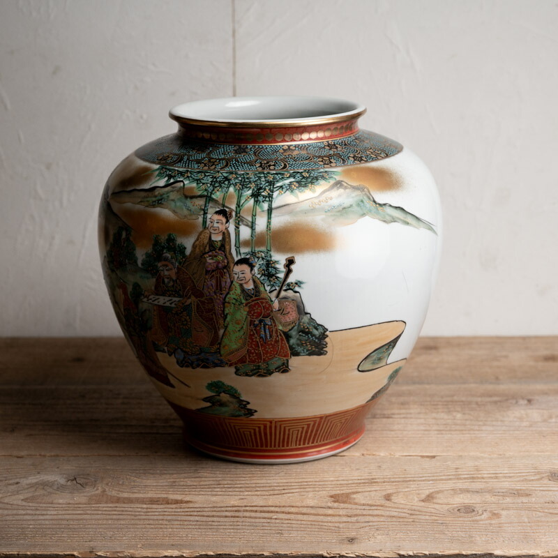 楽天市場】骨董○九谷焼色絵竹林賢人文花瓶○松鶴 /作 | 共箱 | 大型