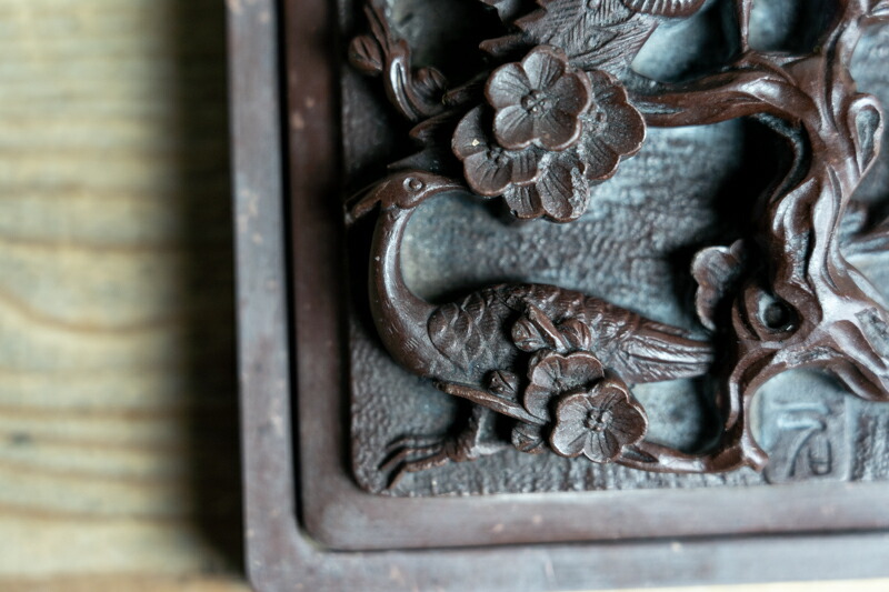 楽天市場】骨董○赤間硯 / 陽刻花鳥文蓋付○一石の彫銘あり | 20世紀頃