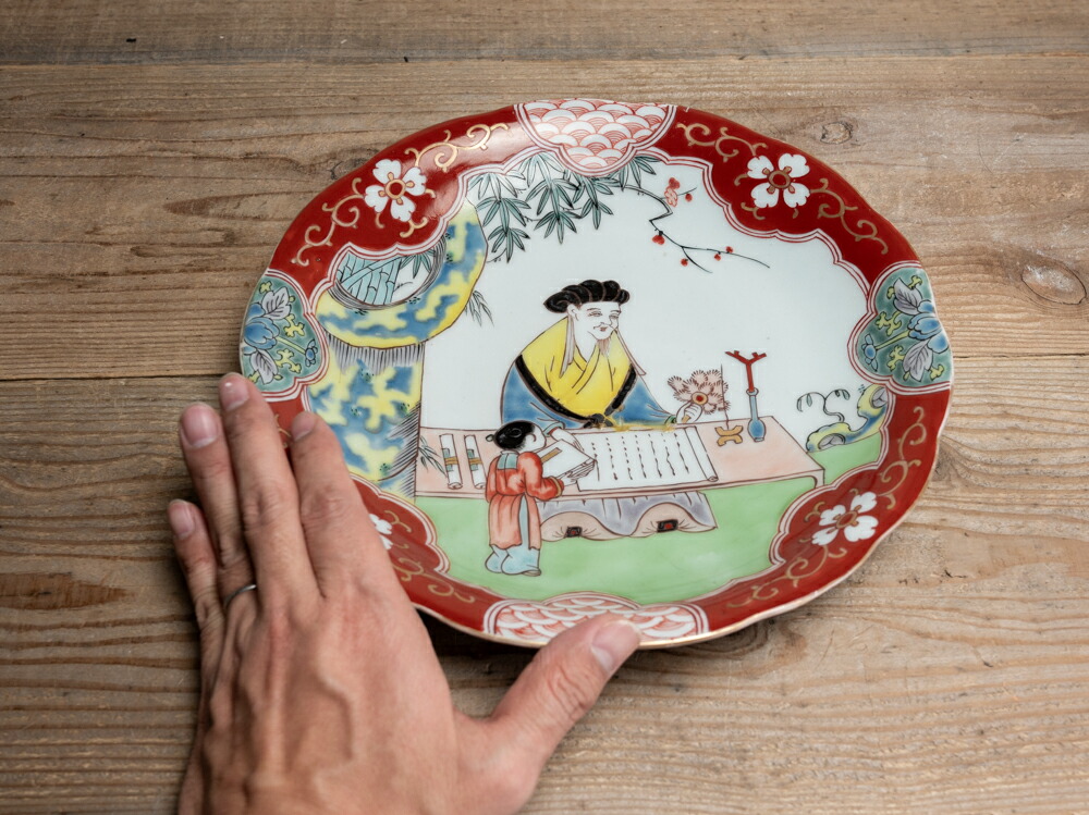 楽天市場】骨董○古伊万里色絵唐人図皿 / 27cm○輪花皿 | 江戸時代-19
