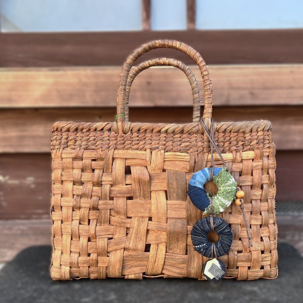 刺し子カラフルもんぺパンツ 山葡萄カゴバッグ2つまとめ 刺し子