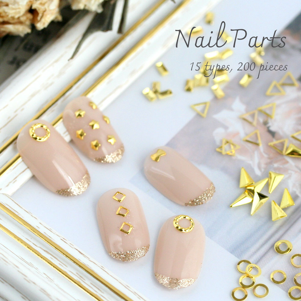 楽天市場】ネイルパーツ No.1-No.15 ゴールド 約200個入 メタル