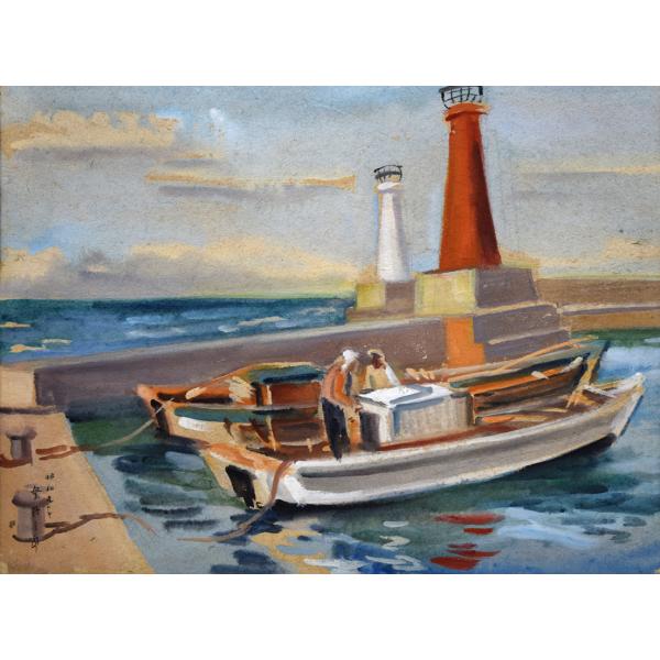 楽天市場】繁野 三郎「港風景」水彩画5号 道展名誉会員 北海道水彩画界