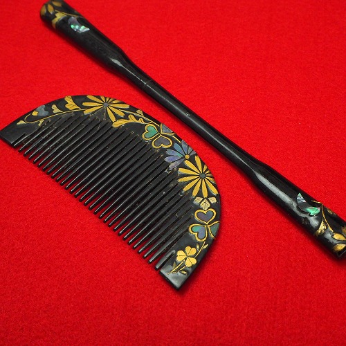 楽天市場】0081 螺鈿細工の櫛・笄セット 草花文様こうがい