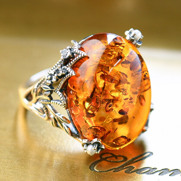 楽天市場】碌山 ウィリアムモリス ヤグルマギク 琥珀 リング 国内唯一