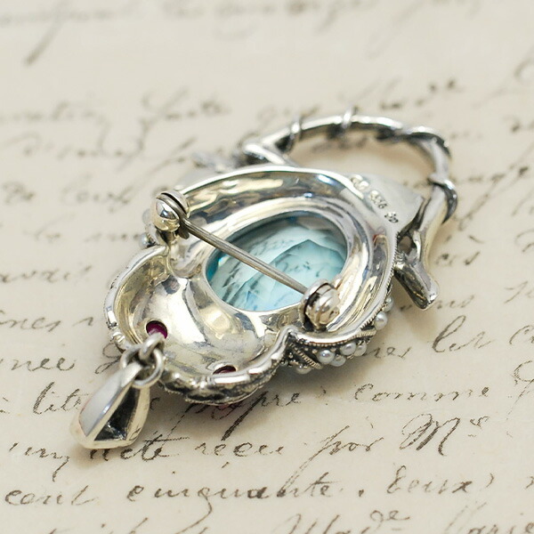 楽天市場】碌山 スカイブルートパーズ ルビー ふくろう ブローチ