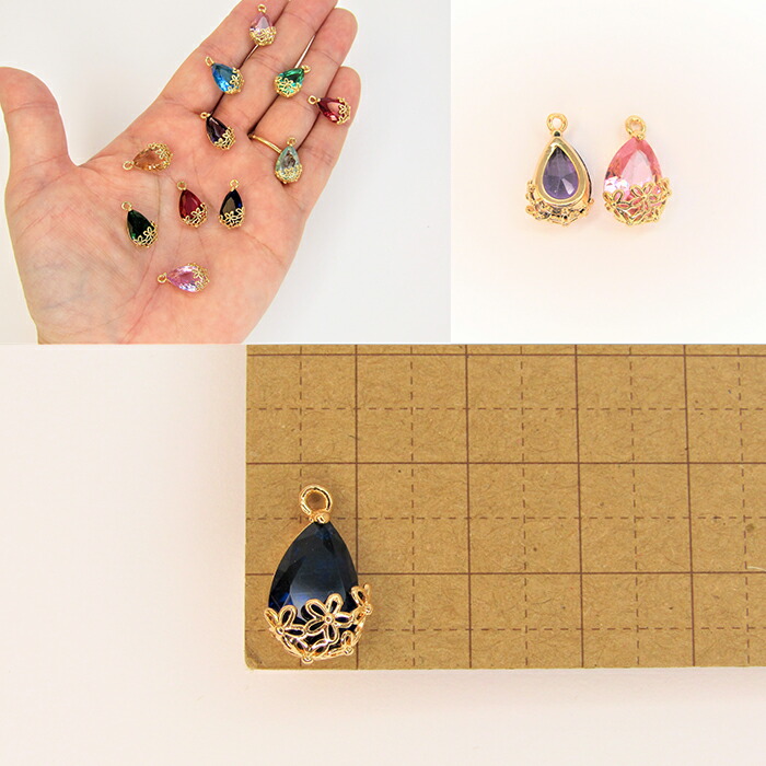 楽天市場】キラキラ雫チャーム 綺麗なしずく 涙型 カラーストーン 6個