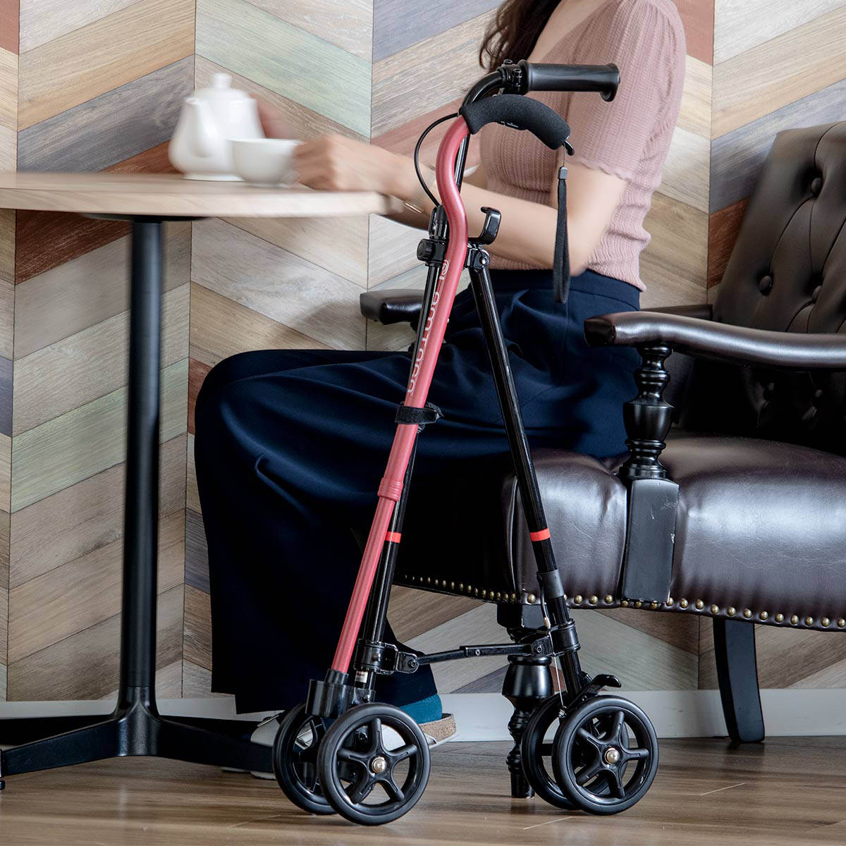 楽天市場】杖 ブラック 車輪付き 高さ調節 ハンドレールステッキ 介護