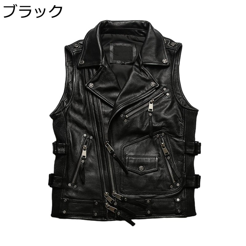 楽天市場】本革ジャン レザーベスト 牛革 メンズ ノースリーブ
