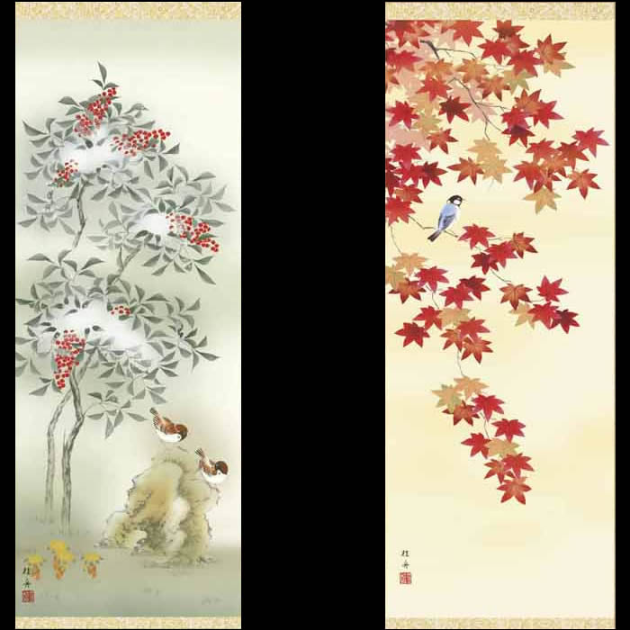 梅蘭芳 花鳥図 四条屏 手描き 掛軸 山水画 中国画 四幅セット 和室飾り 梅