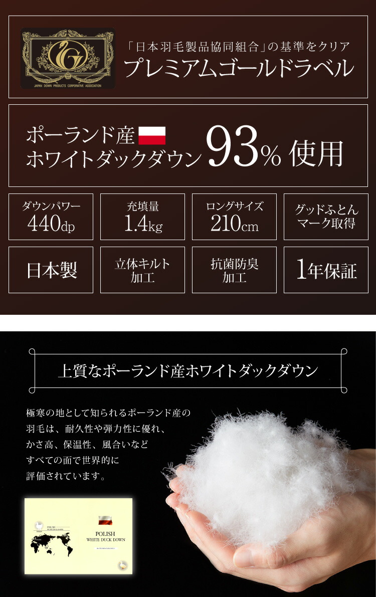 楽天市場】日本製 羽毛ふとん ダブル 最高ランクプレミアムゴールド