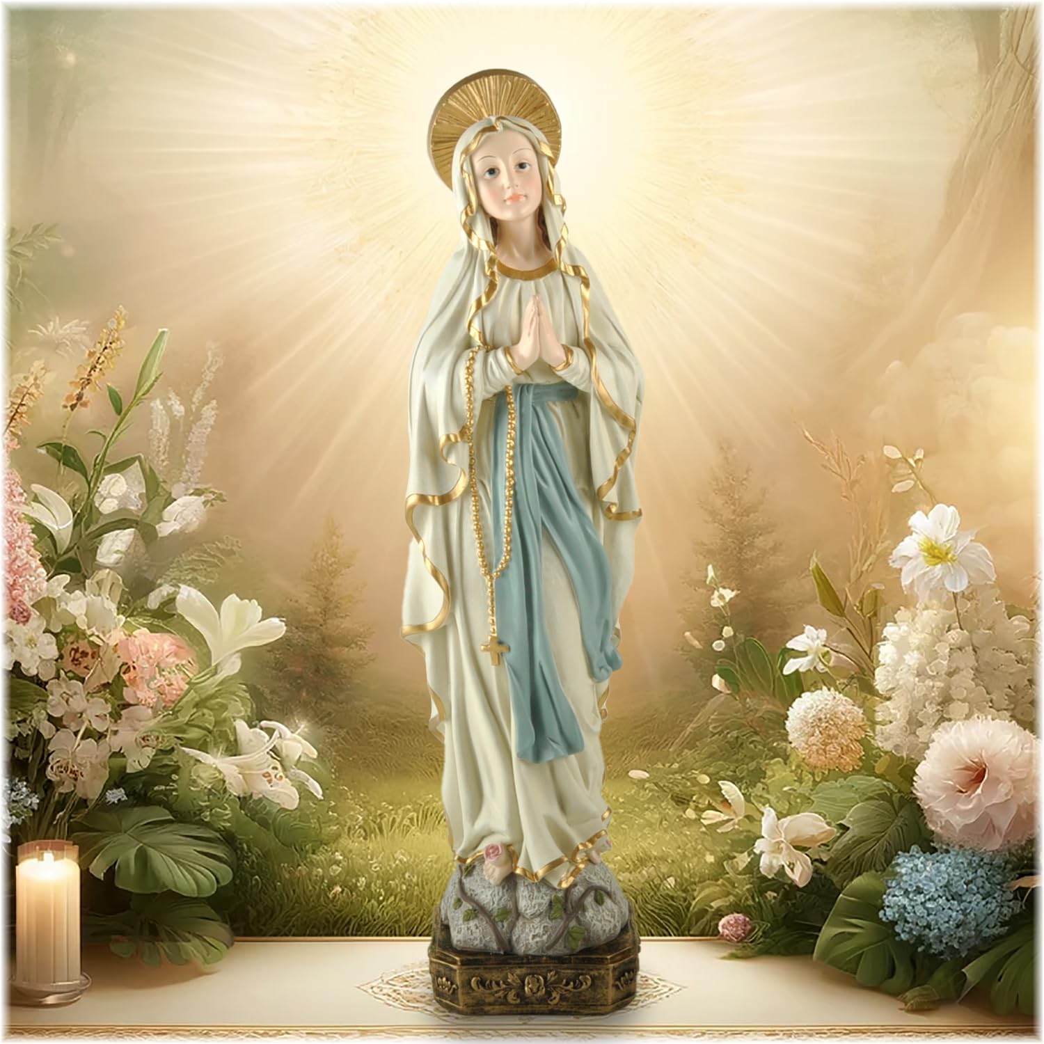 楽天市場】高さ約38cmルルドの聖母像マリア台座付き彫像置物カトリック