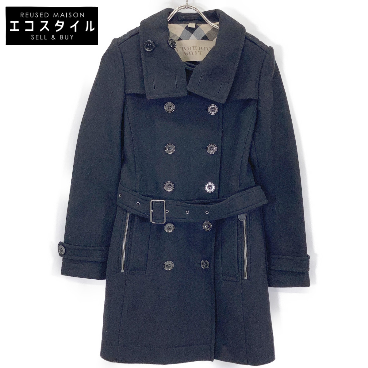 美品！ バーバリーズ 白タグ 紺 ピーコート M L相当 ウール ダブル 美