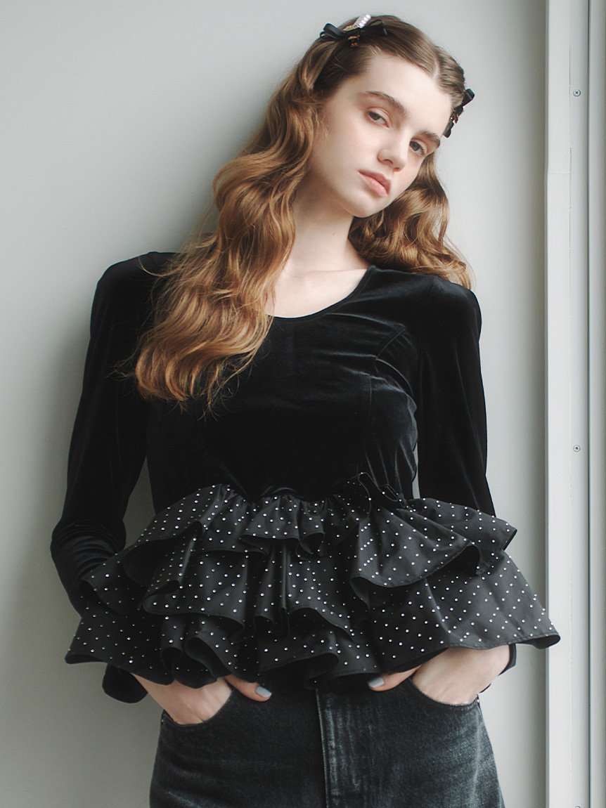 LILY BROWN｜ベロアペプラムフリルトップス | Rakuten Fashion(楽天